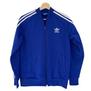 Adidas Boys Track Jacket Zip Front Blue Sz L